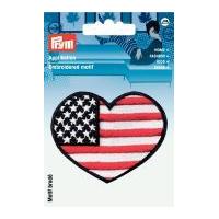 Prym Iron On Embroidered Motif Applique Heart Shape American Flag