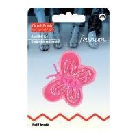Prym Iron On Embroidered Motif Applique Pink Butterfly With Pearls
