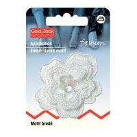 Prym Iron On Embroidered Motif Applique White Organza Flower With Sequins