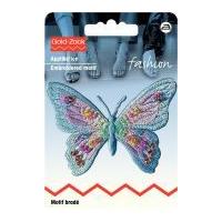 prym iron on embroidered motif applique pastel blue butterfly with pea ...