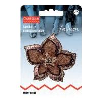 Prym Iron On Embroidered Motif Applique Brown Organza Flower With Sequins