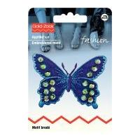 Prym Iron On Embroidered Motif Applique Purple & Blue Butterfly With Sequins