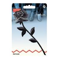 Prym Iron On Embroidered Motif Applique Black Rose With Stem