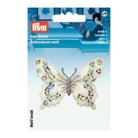 Prym Iron On Embroidered Motif Applique Silver Butterfly