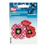 Prym Iron On Embroidered Motif Applique Red & White Country Flowers