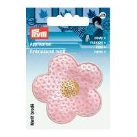 Prym Iron On Embroidered Motif Applique Pink Flower With Sequins