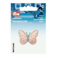 Prym Iron On Embroidered Motif Applique Pink Butterfly With Sequins