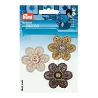 prym self adhesive embroidered motif applique brown natural flowers