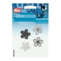 Prym Self Adhesive Embroidered Motif Applique Black & White Flowers