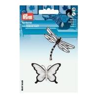 prym self adhesive embroidered motif applique black white butterfly