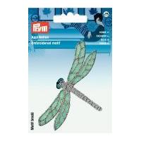 Prym Iron or Sew On Fabric Motif Applique Silver Dragonfly