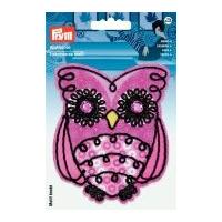Prym Iron On Embroidered Motif Applique Pink & Black Owl
