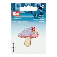 Prym Iron On Embroidered Motif Applique Pink Mushroom With Flowers