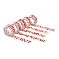 Printed Tape Quarantine Polypropylene 50mm X 66m Red on White (1 x Pack of 6 Rolls)
