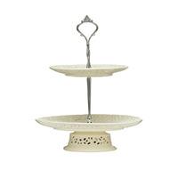Premier Housewares 2 Tier Lace Cake Stand in Cream