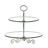 Premier Housewares Glass and Chrome 2 Tier Cake Stand in Clear