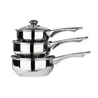 Premier Housewares Mirrored Polished 3 Piece Pan Set with Glass Lid