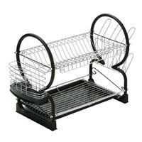 Premier Housewares 2 Tier Dish Drainer with Holder and Drip Tray in Black