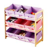 Premier Housewares Storage Unit with 3 Tier Pine Frame and 9 Canvas Tubs