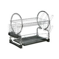 Premier Housewares 2 Tier 56cm Dish Drainer with Holder and Drip Tray in Black