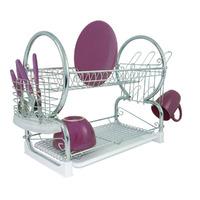 Premier Housewares 2 Tier Dish Drainer with Holder and Drip Tray in White