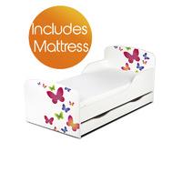 PriceRightHome Butterflies Toddler Bed with Underbed Storage and Foam Mattress