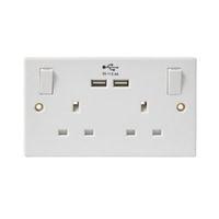 pro power 13a white switched double socket 2 x usb