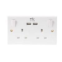 Pro Power 13A White Plastic Switched Double Socket & 2 x USB