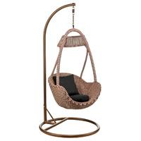 Premier Housewares Hanging Chair with Rattan and Black Cushion