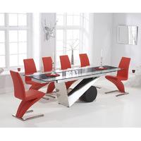 Pretoria 170cm Extending Black Glass Dining Table with Red Hampstead Z Chairs