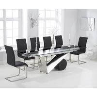 Pretoria 170cm Extending Black Glass Dining Table with Malaga Chairs