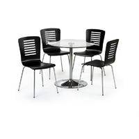 Prestigio 80cm Round Chrome and Glass Dining Table and Chairs