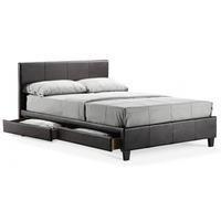 Prano Brown Faux Leather King Size Bed With 4 Drawers