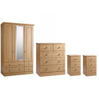 Princeton Wiltshire 3 Door 4 Drawer Mirror Wardrobe, 3 and 2 Drawer Chest and 2 x 3 Drawer Bedside Set