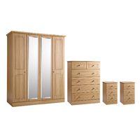 Princeton Wiltshire 4 Door Centre Mirror Wardrobe, 4 and 2 Drawer Chest and 2 x 3 Drawer Bedside Set