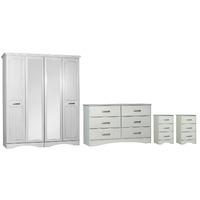 Princeton Harris 4 Door Centre Mirror Wardrobe, 6 Drawer Chest and 2 x 3 Drawer Bedside Set