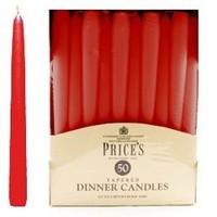 Prices Candles Unwrapped Tapered Dinner Candle, Pack of 50, Red