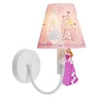 Princess Themed Girls Wall Light with White Metal Base and Arm