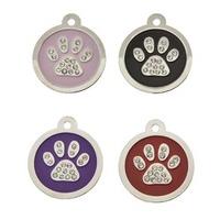 premium small crystal round paw pet id tags