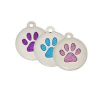 Premium Large Glitter Enamel Paw Print Tag