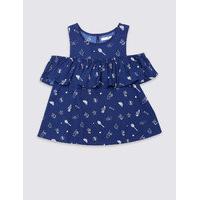 Printed Cut Out Shoulder Frill Top (3-14 Years)