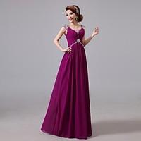 Prom / Formal Evening Dress A-line Jewel Floor-length Chiffon with Beading / Crystal Detailing / Side Draping / Sequins
