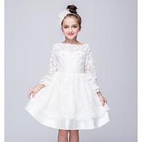 Princess Knee-length Flower Girl Dress - Polyester Taffeta Boat Neck with Applique Sequin Appliques lace