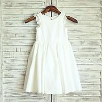 Princess Knee-length Flower Girl Dress - Cotton / Lace Sleeveless Scoop with