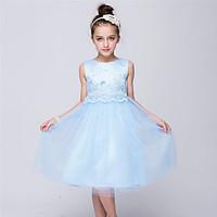 Princess Floor-length Flower Girl Dress - Satin Tulle Jewel with Bowknot Sequin Ribbon Tie