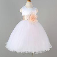 princess tea length flower girl dress polyester tulle jewel with flowe ...