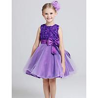 Princess Knee-length Flower Girl Dress - Cotton / Tulle Sleeveless Jewel with
