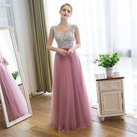 Prom / Formal Evening Dress Sheath / Column Scoop Floor-length Satin / Tulle with Sequins