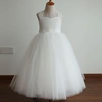 princess floor length flower girl dress lace satin tulle sleeveless ha ...