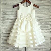 princess knee length flower girl dress satin tulle scoop with bows